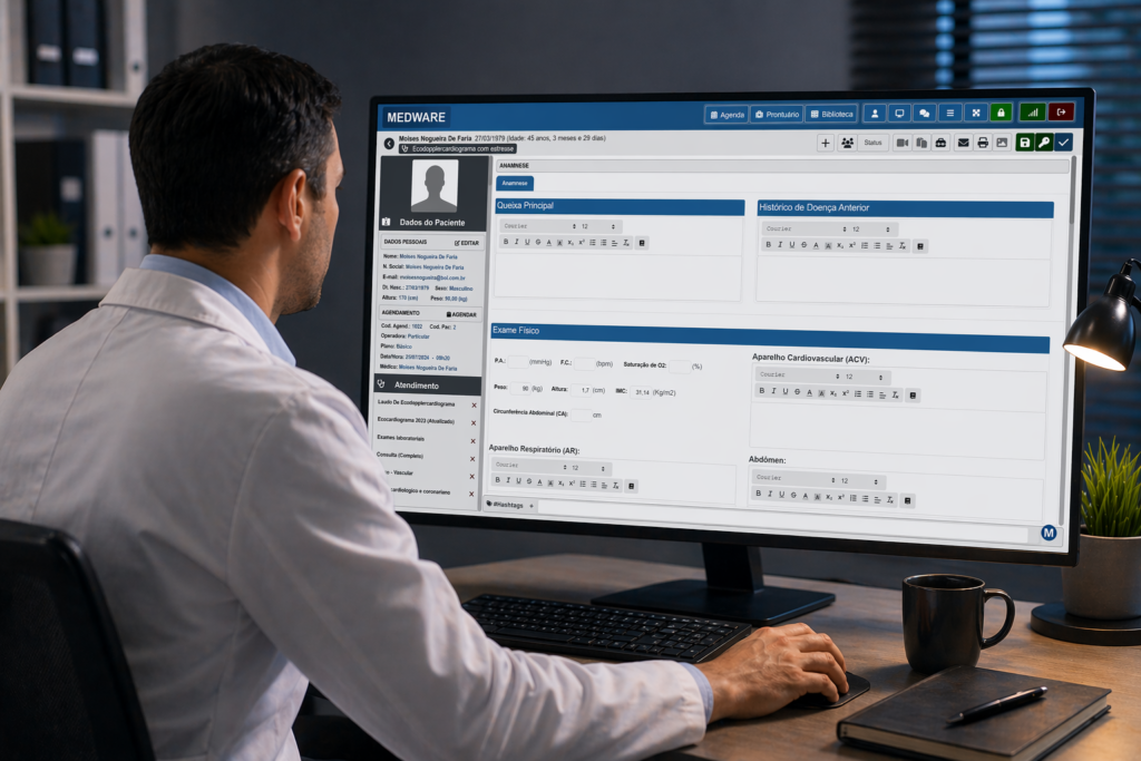 Reduzir o tempo de laudo com prontuário eletrônico integrado e software médico para clínicas
